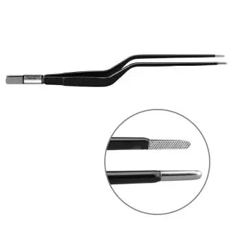 605-059 Bipolar forceps, bayonet, 195 mm, 8 mm x 2 mm, square riffle, BOWA