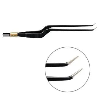 607-120 Bipolar forceps, NON-Stick-Gold, bayonet, angled up, 200 mm, 1 mm, BOWA