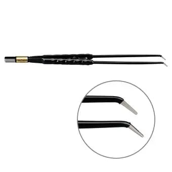 607-190 Bipolar forceps, NON-Stick-Gold, round handle, angled, 225 mm, 1 mm, BOWA